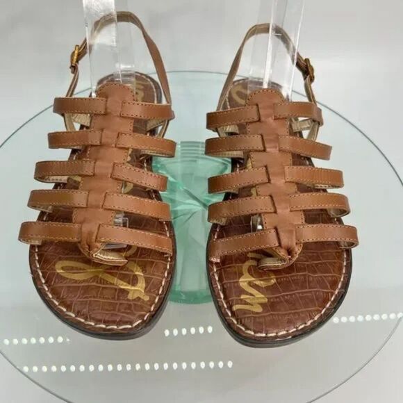 Sam Edelman Garland Sandals Gladiator Brown Leather croc emboss - Picture 2 of 6